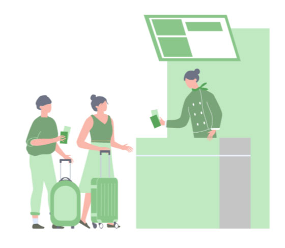 man and woman checking in at airport